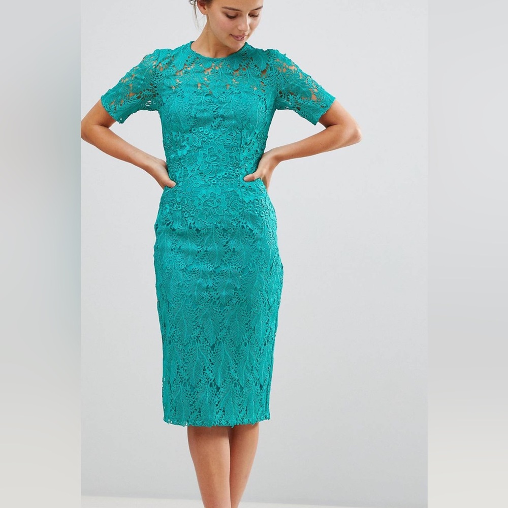 Little Mistress Green Crochet Midi Dress NWT size 10